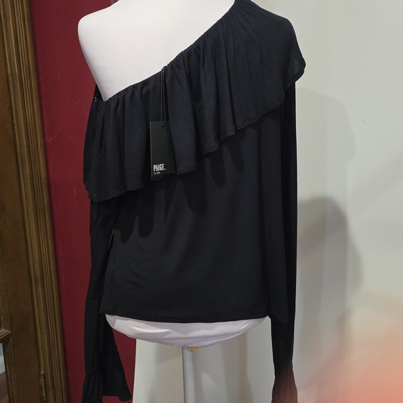 Paige women Black Rayden Ruffle long sleeve one shoulder Blouse top Size S - Picture 4 of 8